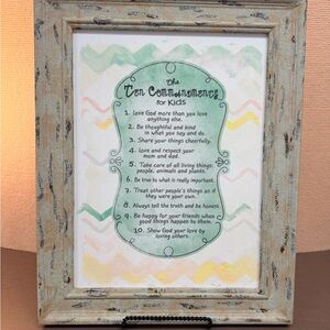 The Ten Commandments for Kids Rustic Multicolor Framed Wall Art for Kids